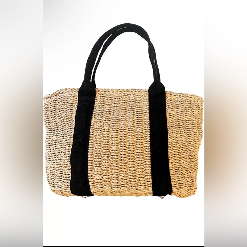 Stylish Tan and Black Woven Tote Bag